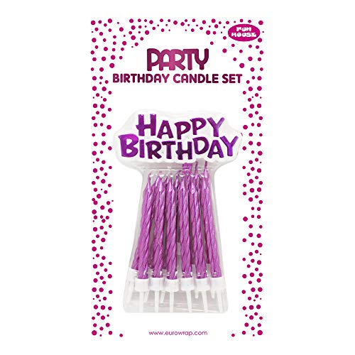 Clairefontaine 26568-PC - Set mit 12 Kerzen + 12 Kerzenhalter + Deko ''Happy Birthday'', Rosa, 1 Set von Eurowrap