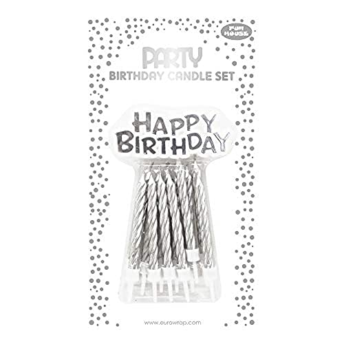 Clairefontaine 26574-SC - Set mit 12 Kerzen + 12 Kerzenhalter + Deko ''Happy Birthday'', Silber, 1 Set von Clairefontaine
