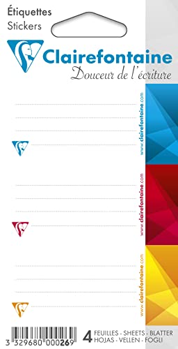 Clairefontaine 26C - Packung mit selbstklebenden Etiketten, 33,5x75 mm, ideal um das Heft zu personalisieren (Name, Vorname, Fach, Klasse), farbig sortiert, 1 Pack von Clairefontaine