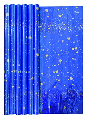 Clairefontaine 278099C - Rolle Geschenkpapier mit Metalleffekt, 1,50m x 70cm, 60g, 1 Rolle, Blau mit Sternen von Clairefontaine