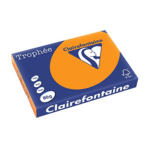 Clairefontaine 2880C - Ries Druckerpapier / Kopierpapier Trophee, intensive Farben, DIN A3, 80g, 500 Blatt, Neon Orange, 1 Ries von Clairefontaine