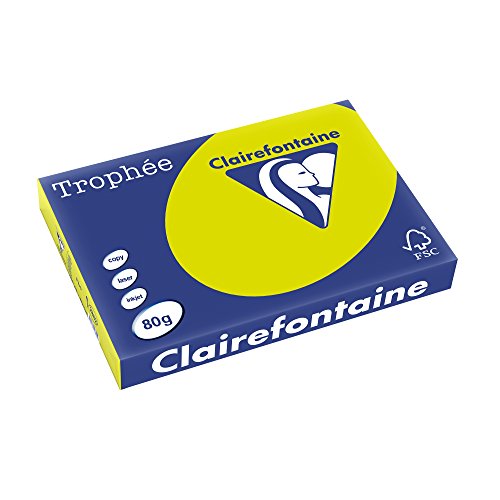 Clairefontaine 2882C - Ries Druckerpapier / Kopierpapier Trophee, intensive Farben, DIN A3, 80g, 500 Blatt, Neon Grün, 1 Ries von Clairefontaine