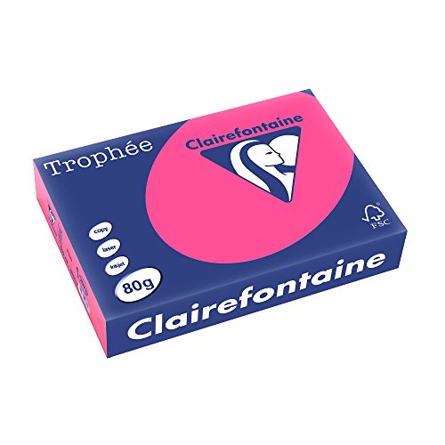 Clairefontaine 2973C - Ries Druckerpapier / Kopierpapier Trophee, intensive Farben, DIN A4, 80g, 500 Blatt, Neon Rosa, 1 Ries von Clairefontaine