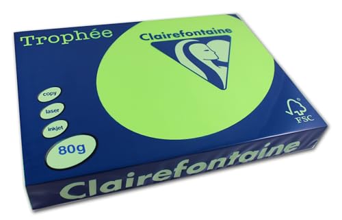 Clairefontaine 2975C - Ries Druckerpapier / Kopierpapier Trophee, intensive Farben, DIN A4, 80g, 500 Blatt, Fluoreszierendes Grün, 1 Ries von Clairefontaine