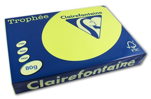 Clairefontaine 2977C - Ries Druckerpapier / Kopierpapier Trophee, intensive Farben, DIN A4, 80g, 500 Blatt, Neon Gelb, 1 Ries von Clairefontaine