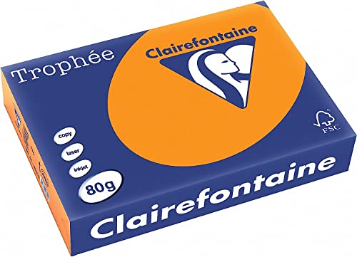 Clairefontaine 2978C - Ries Druckerpapier / Kopierpapier Trophee, intensive Farben, DIN A4, 80g, 500 Blatt, Neon Orange, 1 Ries von Clairefontaine