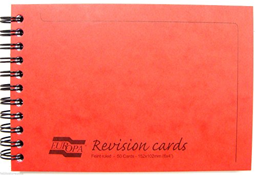 Clairefontaine 3002Z - Packung mit 50 Karteikarten Revision Cards Europa, 15,2x10,2 cm, liniert, 160g, mit Spiralbindung, Rot, 1 Pack von Clairefontaine