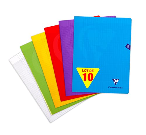Clairefontaine 303361C - Packung mit 10 Heften Mimesys, DIN A4+, 24x32 cm, 48 Blatt 90g, französische Lineatur, Einband aus Polypropylen, farbig sortiert, 1 Pack von Clairefontaine