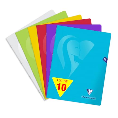 Clairefontaine 303365Cpack – Mimesys Notizheft, Polypropylen, 24 x 32 cm, 96 Seiten, liniert + Rand, verschiedene Farben, 10 Stück von Clairefontaine