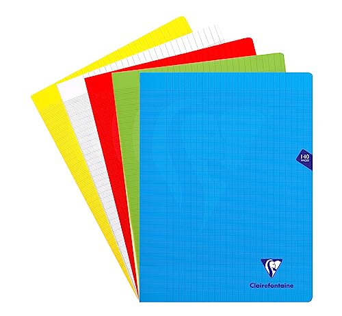 Clairefontaine 303381C - Schulheft / Heft Mimesys DIN A4+ 24x32 cm, 70 Blatt 90g, französische Lineatur, geheftet, Einband aus PP farbig sortiert, 1 Stück von Clairefontaine