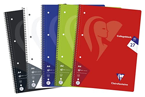 Clairefontaine 307227C - Packung mit 5 Heften / Collegeblöcken, DIN A4, 80 Blatt 90g liniert mit Doppelrand, Lineatur Nr. 27, Farben sortiert, 1 Pack Clairefontaine 307227C - Packung mit 5 Heften / Collegeblöcken, DIN A4, 80 Blatt 90g liniert mit Doppelrand, Lineatur Nr. 27, Farben sortiert, 1 Pack von Clairefontaine