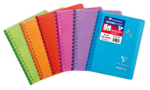 Clairefontaine 322601C Heft mit Register Koverbook (mit Doppelspiral, 9 x 14 cm, kariert, 50 Blatt) 1 Stück farbig sortiert von Clairefontaine
