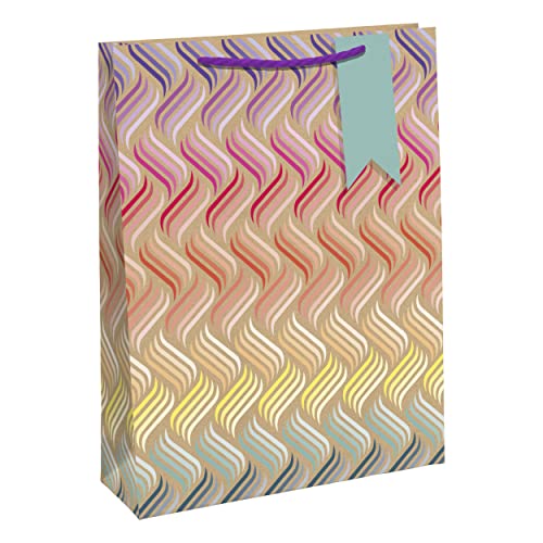 Clairefontaine 32367-2C - Geschenktasche L 26,5x14x33 cm, ideal für Bücher und Spiele, Wellen in Neonfarben, 1 Stück von Eurowrap