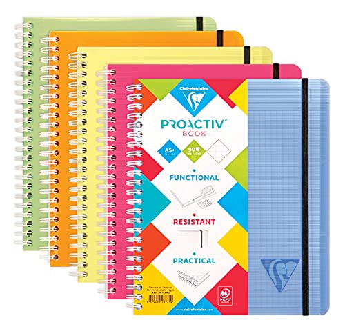 Clairefontaine 328775C - Heft Proactiv'Book DIN A5+ 16x21 cm, 90 Blatt, kariert mit Rand und Kopfleiste, abtrennbar, Einband aus PP, Gummizugverschluß, farbig sortiert, 1 Stück Clairefontaine 328775C - Heft Proactiv'Book DIN A5+ 16x21 cm, 90 Blatt, kariert mit Rand und Kopfleiste, abtrennbar, Einband aus PP, Gummizugverschluß, farbig sortiert, 1 Stück von Clairefontaine