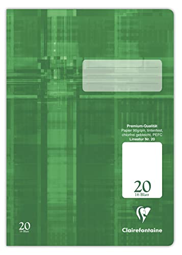 Clairefontaine 331020C - Packung mit 25 Heften, ideal für die Schule, DIN A4, Lineatur 20 blanko, 16 Blatt, 90g, Grün, 1 Pack von Clairefontaine