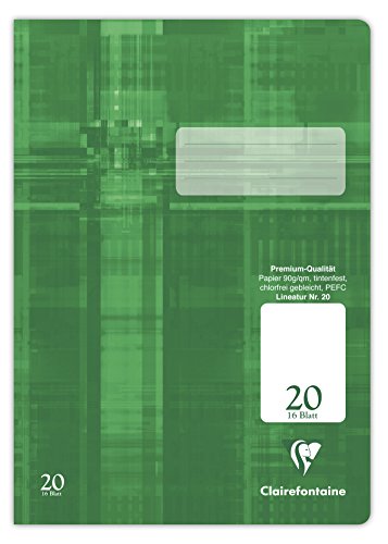 Clairefontaine 331020C - Heft ideal für die Schule, DIN A4, 16 Blatt, 90g, Lineatur 20 blanko, Grün, 1 Stück von Clairefontaine