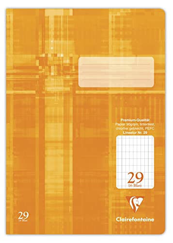 Clairefontaine 331029C - Packung mit 25 Heften, ideal für die Schule, DIN A4, Lineatur 29 durchgehend rautiert 5x9mm, 16 Blatt, 90g, Orange, 1 Pack von Clairefontaine