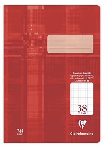 Clairefontaine 331038C - Packung mit 25 Heften ideal für die Schule, DIN A4, 16 Blatt, 90g, Lineatur 38 durchgehend kariert mit Rand 5x5mm gelocht, Rot, 1 Pack von Clairefontaine