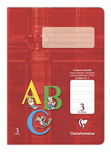 Clairefontaine 331503C - Packung mit 25 Heften, ideal für die Schule, DIN A5, Lineatur 3 liniert für 3. Schuljahr, 16 Blatt, 90g, Rot, 1 Pack von Clairefontaine