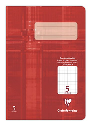 Clairefontaine 331505C - Heft ideal für die Schule, DIN A5, 16 Blatt, 90g, Lineatur 5 kariert 5x5mm, Rot, 1 Stück von Clairefontaine