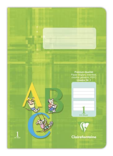 Clairefontaine 331551Cpack - Packung mit 25 Schulheften, DIN A5, 16 Blatt, 90g, grüne Lineatur 1 liniert für 1. Schuljahr, Zitrusgrün, 1 Pack von Clairefontaine
