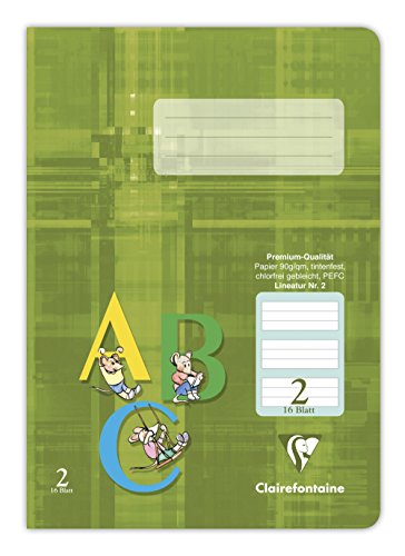 Clairefontaine 331552Cpack - Packung mit 25 Schulheften, DIN A5, 16 Blatt, 90g, grüne Lineatur 2 liniert für 2. Schuljahr, Khaki, 1 Pack von Clairefontaine
