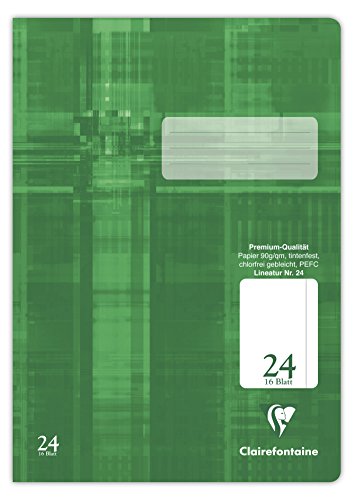 Clairefontaine 331624C - Packung mit 25 Heften ideal für die Schule, DIN A4, 32 Blatt, 90g, Lineatur 24 blanko mit Rand, Grün, 1 Pack von Clairefontaine