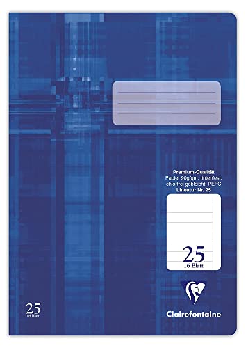 Clairefontaine 331625C - Packung mit 25 Heften ideal für die Schule, DIN A4, 32 Blatt, 90g, Lineatur 25 liniert mit Rand, Blau, 1 Pack von Clairefontaine