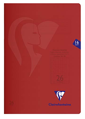 Clairefontaine 333226C - Packung mit 25 Heften S´coolbook, ideal für die Schule, DIN A4, 16 Blatt, 90g, Lineatur 26 kariert mit Rand, Umschlag aus PP, Rot, 1 Pack von Clairefontaine