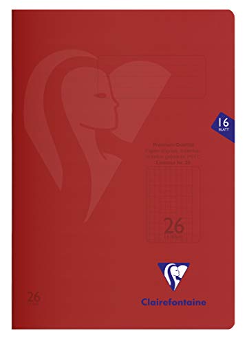 Clairefontaine 333226C - Packung mit 25 Heften S´coolbook, ideal für die Schule, DIN A4, 16 Blatt, 90g, Lineatur 26 kariert mit Rand, Umschlag aus PP, Rot, 1 Pack von Clairefontaine
