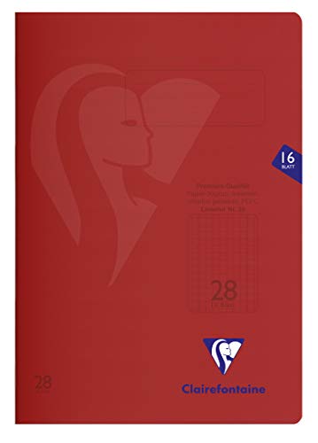 Clairefontaine 333228C - Packung mit 25 Heften S´coolbook, ideal für die Schule, DIN A4, 16 Blatt, 90g, Lineatur 28 durchgehend kariert mit Rand, Umschlag aus PP, Rot, 1 Pack von Clairefontaine