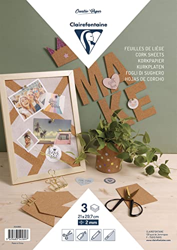 Clairefontaine 354589C - Packung mit 3 Blatt Korkpapier, DIN A4, 21x29,7cm, 2mm Stärke, Cremeweiß, 1 Pack Clairefontaine 354589C - Packung mit 3 Blatt Korkpapier, DIN A4, 21x29,7cm, 2mm Stärke, Cremeweiß, 1 Pack von Clairefontaine