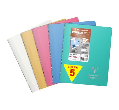 Clairefontaine 366741Cpack - Packung 5 Spiralbuch/Schulheft Koverbook Silver mit Spiralbindung, 14,8x21cm, 80 Blatt, liniert, 90g, umlaufender Einband aus blickdichtem Polypropylen, farbig sortiert Clairefontaine 366741Cpack - Packung 5 Spiralbuch/Schulheft Koverbook Silver mit Spiralbindung, 14,8x21cm, 80 Blatt, liniert, 90g, umlaufender Einband aus blickdichtem Polypropylen, farbig sortiert von Clairefontaine