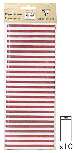 Clairefontaine 393811AMZC - Set mit 40 Blätter Seidenpapier gefaltet 50x70cm 18g, Streifen Rot, 1 Set von Clairefontaine