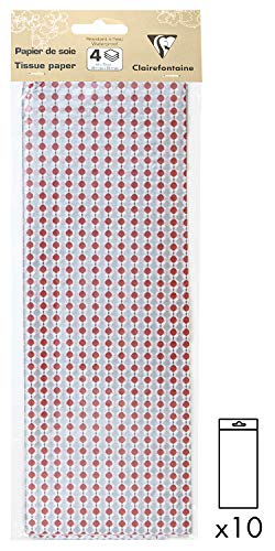 Clairefontaine 393816AMZC - Set mit 40 Blätter Seidenpapier gefaltet 50x70cm 18g, Kugel Rot / Silber, 1 Set von Clairefontaine