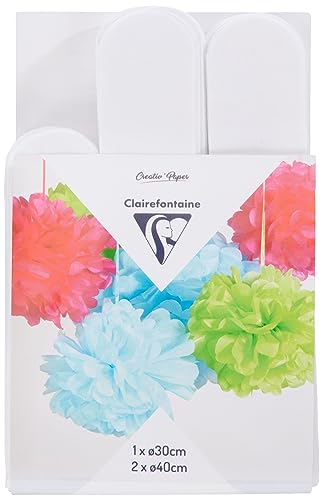 Clairefontaine 395401C Set mit 3 Pompons Seidenpapier, Ø 30cm x1 + Ø 40cm x2, ideal für Deko und Bastelprojekte, 1 Set, Weiß Clairefontaine 395401C Set mit 3 Pompons Seidenpapier, Ø 30cm x1 + Ø 40cm x2, ideal für Deko und Bastelprojekte, 1 Set, Weiß von Clairefontaine