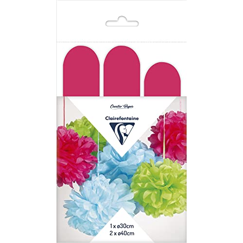 Clairefontaine 395403C Set mit 3 Pompons Seidenpapier, Ø 30cm x1 + Ø 40cm x2, ideal für Deko und Bastelprojekte, 1 Set, Fuchsia Clairefontaine 395403C Set mit 3 Pompons Seidenpapier, Ø 30cm x1 + Ø 40cm x2, ideal für Deko und Bastelprojekte, 1 Set, Fuchsia von Clairefontaine