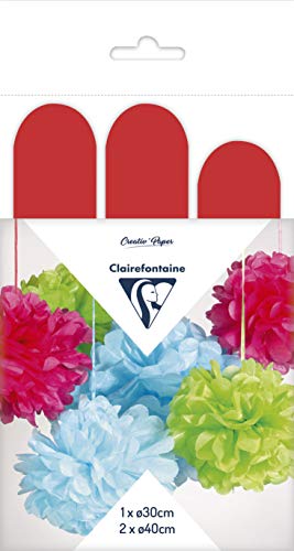 Clairefontaine 395406C Set mit 3 Pompons Seidenpapier, Ø 30cm x1 + Ø 40cm x2, ideal für Deko und Bastelprojekte, 1 Set, Rot Clairefontaine 395406C Set mit 3 Pompons Seidenpapier, Ø 30cm x1 + Ø 40cm x2, ideal für Deko und Bastelprojekte, 1 Set, Rot von Clairefontaine