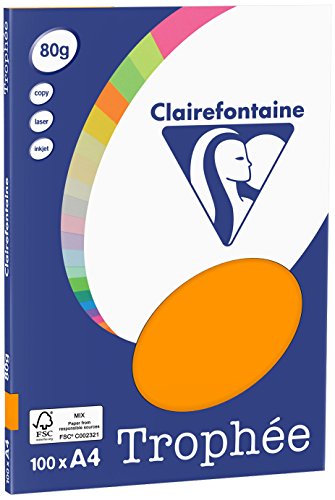 Clairefontaine 4110C - Ries Druckerpapier / Kopierpapier Clairalfa PPP, DIN A4, 80g, 100 Blatt, Orange, 1 Ries von Clairefontaine