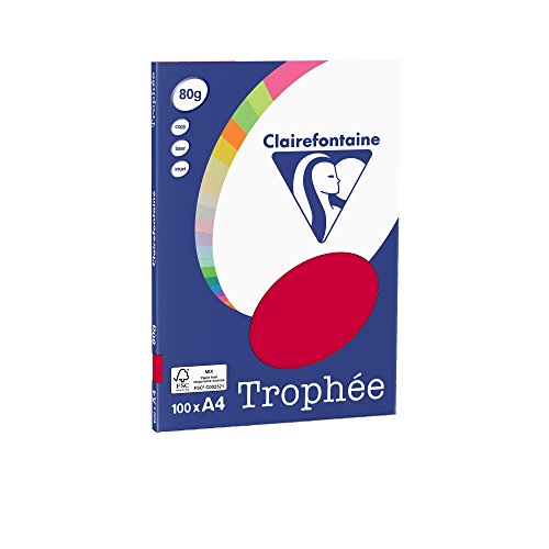 Clairefontaine 4112C - Ries Druckerpapier / Kopierpapier Clairalfa PPP, DIN A4, 80g, 100 Blatt, Kirschrot, 1 Ries von Clairefontaine