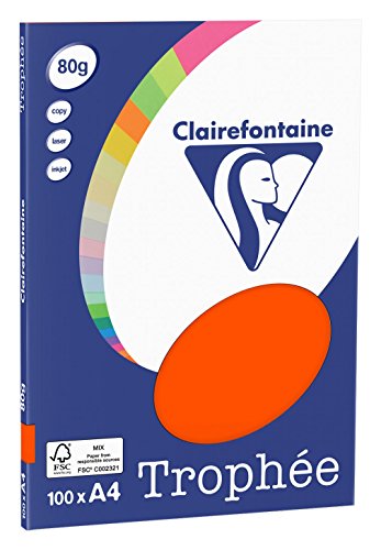 Clairefontaine 4113C Druckerpapier Trophée PPP, für alle Laserdrucker, Kopierer und Tintenstrahldrucker, DIN A4 (21 x 29,7 cm), 80g, 1 Ries mit 100 Blatt, Rot von Clairefontaine