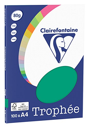 Clairefontaine 4123C - Ries Druckerpapier / Kopierpapier Clairalfa PPP, DIN A4, 80g, 100 Blatt, Tannengrün, 1 Ries von Clairefontaine