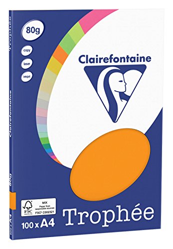 Clairefontaine 4129C - Ries Druckerpapier / Kopierpapier Clairalfa PPP, DIN A4, 80g, 100 Blatt, Neon Orange, 1 Ries von Clairefontaine