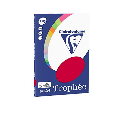 Clairefontaine 4162C - Ries Druckerpapier / Kopierpapier Clairalfa PPP, DIN A4, 160g, 50 Blatt, Kirschrot, 1 Ries von Clairefontaine