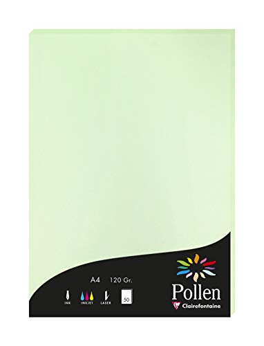 Clairefontaine 4205C Packung mit 50 Karten Pollen 120g, DIN A4, 21 x 29,7cm, Grün von Clairefontaine