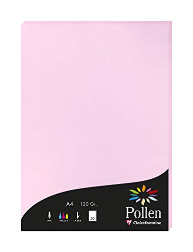 Clairefontaine 4213C Packung mit 50 Karten Pollen 120g, DIN A4, 21 x 29,7cm, Bonbonrosa von Clairefontaine