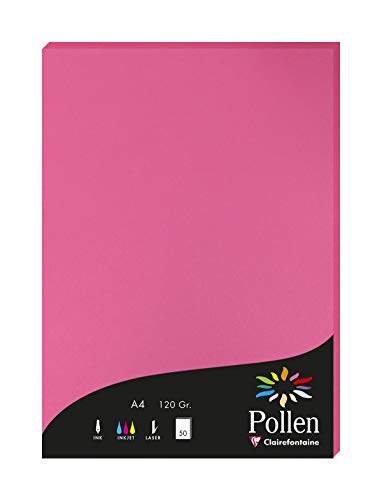 Clairefontaine 4221C Packung mit 50 Karten Pollen 120g, DIN A4, 21 x 29,7cm, Fuchsia von Clairefontaine