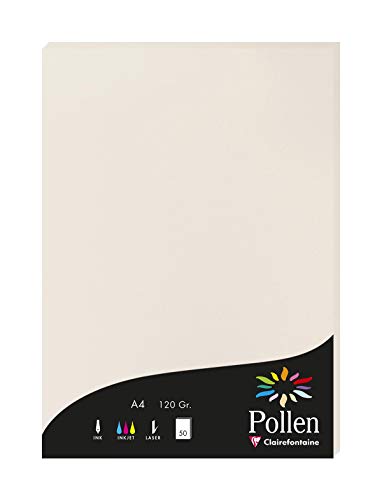 Clairefontaine 4268C Packung mit 50 Karten Pollen 120g, DIN A4, 21 x 29,7cm, Hellgrau von Clairefontaine