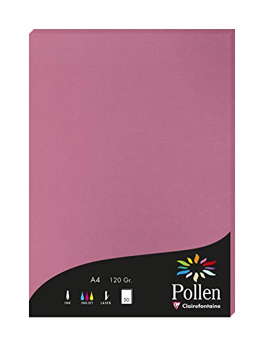 Clairefontaine 44281C Packung mit 50 Karten Pollen 120g, DIN A4, 21 x 29,7cm, Hortensienrosa von Clairefontaine