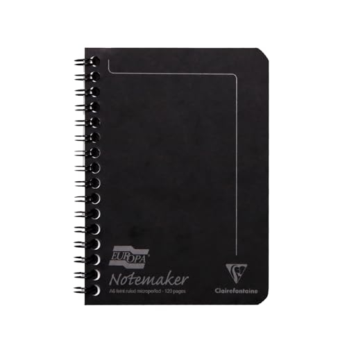 Clairefontaine 482/1139Z - Notizheft Spiralbindung Europa Notemaker 60 Blatt mikroperforiert 10,5x14,4 cm 90g liniert, 1 Stück, Schwarz von Clairefontaine